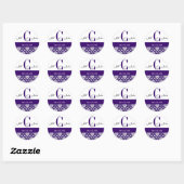 Sticker Rond Mariage Monogramme C Noms Date Paisley Purple Seal (Feuille)