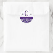 Sticker Rond Mariage Monogramme C Noms Date Paisley Purple Seal (Sac)