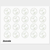 Sticker Rond Mariage Monogramme Classique à Bordure Vert Sauge (Feuille)