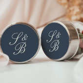 Sticker Rond Mariage Monogramme Classique Navy & Crème à l'Écri