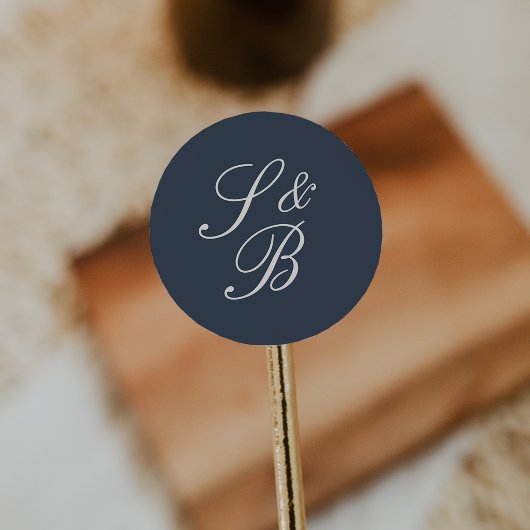 Sticker Rond Mariage Monogramme Classique Navy & Crème à l'Écri