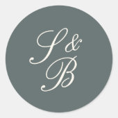 Sticker Rond Mariage Monogramme Classique Script Spruce Fumé (Devant)