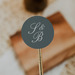 Sticker Rond Mariage Monogramme Classique Script Spruce Fumé