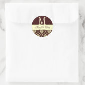 Sticker Rond Mariage Monogramme Damask Sceau Brown d'ivoire (Sac)
