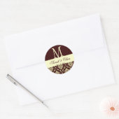 Sticker Rond Mariage Monogramme Damask Sceau Brown d'ivoire (Enveloppe)