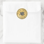 Sticker Rond Mariage Monogramme de 2 lettres Gold Navy (Sac)