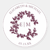 Sticker Rond Mariage Monogramme de cime feutrée de Bourgogne mo (Devant)
