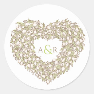 Sticker Rond Mariage monogramme de dessin d'encre de tulipe de 