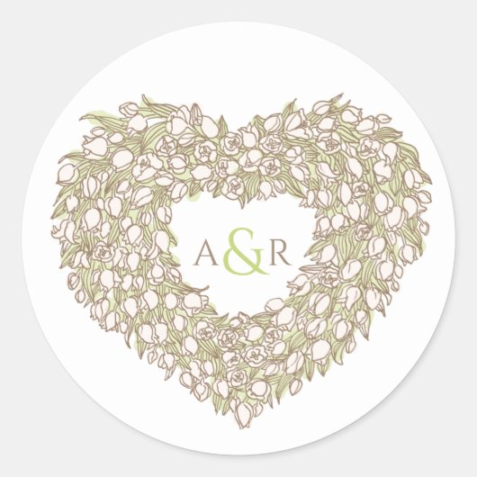 Sticker Rond Mariage monogramme de dessin d'encre de tulipe de  (Devant)