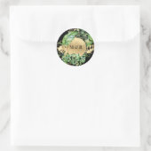 Sticker Rond mariage monogramme de feuillage tropical doré (Sac)