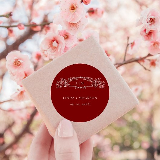 Sticker Rond Mariage monogramme de la crête botanique de Bourgo