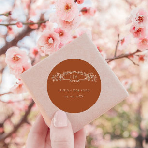 Sticker Rond Mariage monogramme de la crête botanique de terre 