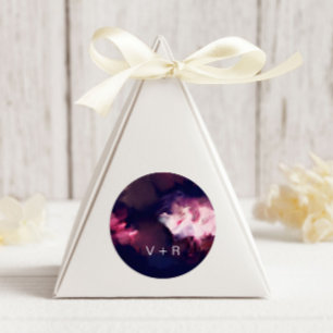 Sticker Rond Mariage Monogramme de pinceau de Bourgogne moderne