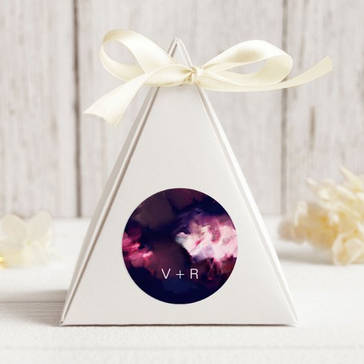 Sticker Rond Mariage Monogramme de pinceau de Bourgogne moderne