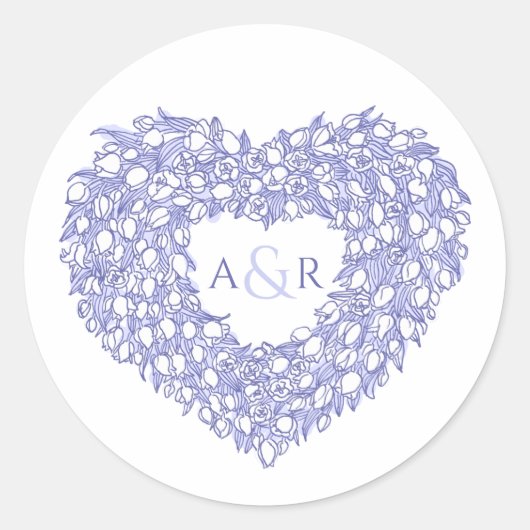 Sticker Rond mariage monogramme des tulipes du coeur bleu (Devant)