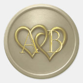 Sticker Rond Mariage Monogramme Deux Cœurs Gris (Devant)