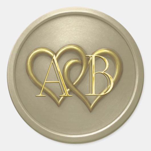 Sticker Rond Mariage Monogramme Deux Cœurs Gris (Devant)