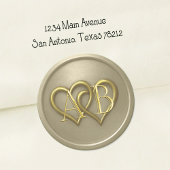 Sticker Rond Mariage Monogramme Deux Cœurs Gris