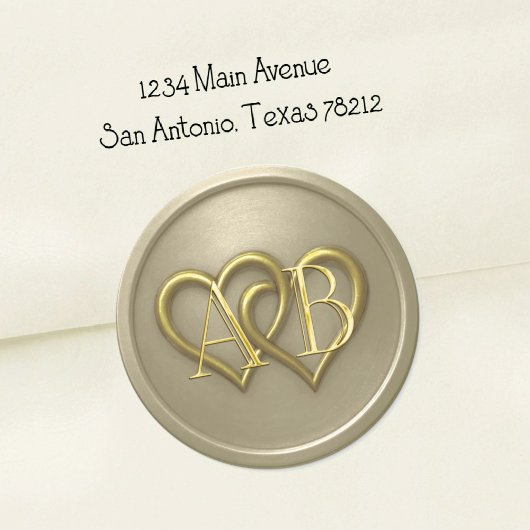 Sticker Rond Mariage Monogramme Deux Cœurs Gris