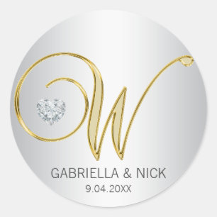 Sticker Rond Mariage monogramme d'or d'argent sur mesure