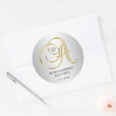 Sticker Rond Mariage monogramme d'or d'argent sur mesure (Enveloppe)