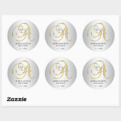 Sticker Rond Mariage monogramme d'or d'argent sur mesure (Feuille)