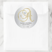 Sticker Rond Mariage monogramme d'or d'argent sur mesure (Sac)