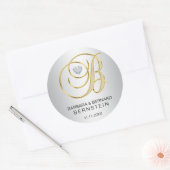 Sticker Rond Mariage monogramme d'or d'argent sur mesure (Enveloppe)