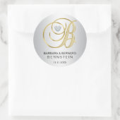 Sticker Rond Mariage monogramme d'or d'argent sur mesure (Sac)