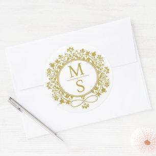 Sticker Rond Mariage Monogramme doré