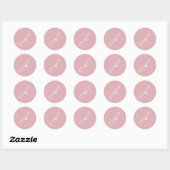Sticker Rond Mariage Monogramme Élégant Rose Script (Feuille)