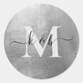 Sticker Rond Mariage Monogramme en argent métallique Glam (Devant)
