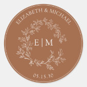 Sticker Rond Mariage Monogramme en terre cuite moderne (Devant)