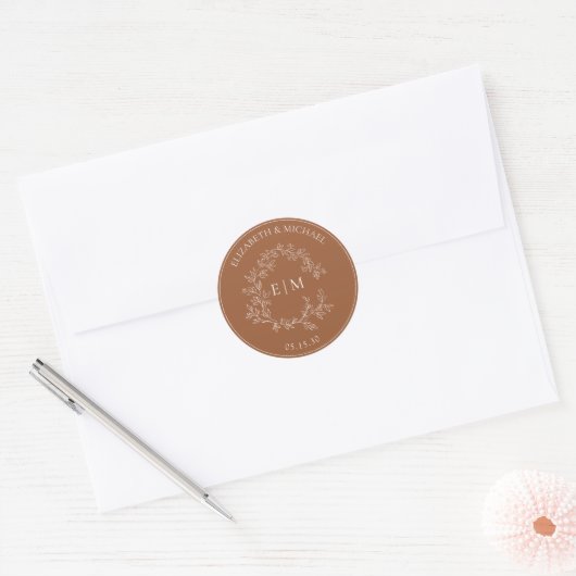 Sticker Rond Mariage Monogramme en terre cuite moderne (Enveloppe)