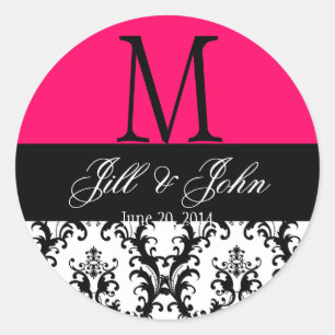 Sticker Rond Mariage Monogramme Enregistrer Date Damask Hot Pin