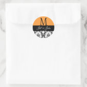Sticker Rond Mariage Monogramme Enregistrer Date Damask Orange  (Sac)