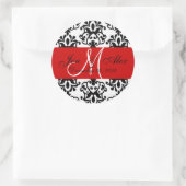 Sticker Rond Mariage Monogramme Enregistrer Date Damask Red Sea (Sac)