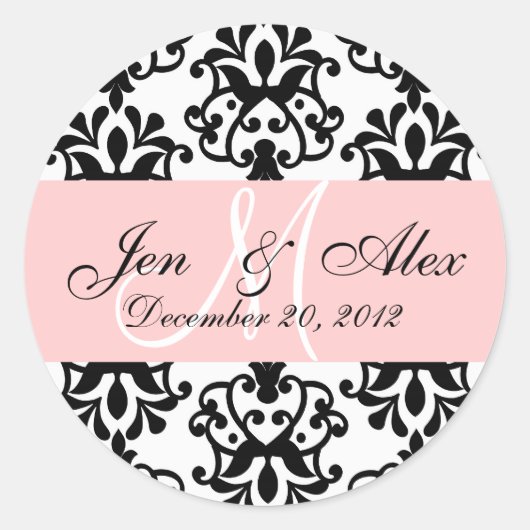 Sticker Rond Mariage Monogramme Enregistrer Date Damask Seal (Devant)