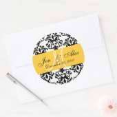 Sticker Rond Mariage Monogramme Enregistrer Date Jaune Damas Sc (Enveloppe)