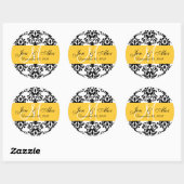 Sticker Rond Mariage Monogramme Enregistrer Date Jaune Damas Sc (Feuille)