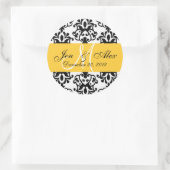 Sticker Rond Mariage Monogramme Enregistrer Date Jaune Damas Sc (Sac)