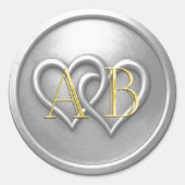Sticker Rond Mariage Monogramme Entrelacé de Deux Cœurs en Arge (Devant)