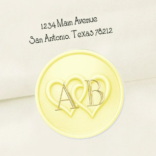 Sticker Rond Mariage Monogramme Entrelacé de Deux Cœurs en Beur