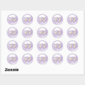 Sticker Rond Mariage Monogramme Entrelacé de Deux Cœurs Lavande (Feuille)