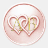Sticker Rond Mariage Monogramme Entrelacé de Deux Coeurs Rose (Devant)