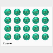Sticker Rond Mariage Monogramme Entrelacé Deux Cœurs Aqua (Feuille)