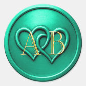 Sticker Rond Mariage Monogramme Entrelacé Deux Cœurs Aqua (Devant)