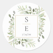 Sticker Rond Mariage Monogramme Feuillage Or (Devant)