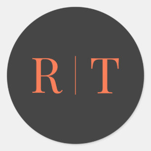 Sticker Rond Mariage Monogramme gris orange