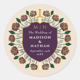 Sticker Rond Mariage Monogramme Imaginaire Eggplant Sword Shiel